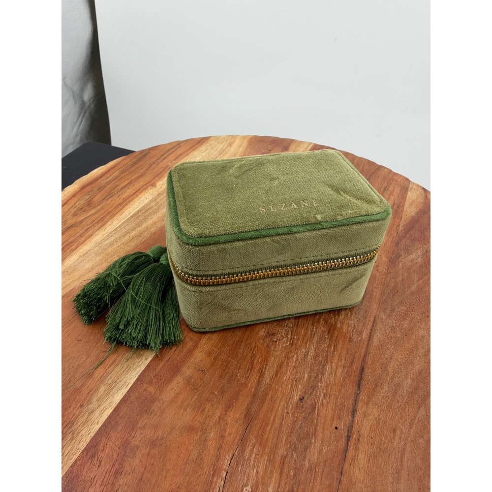 Sezane Velvet mini Jewelry Box Women OS Olive Green Tassel Travel Case Organizer